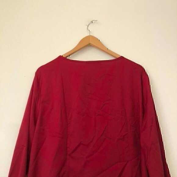 NEW NWT ROSEGAL Plus Size Solid Red V-Neck Long Sleeve Button Down Blouse Top 2X - Picture 9 of 12